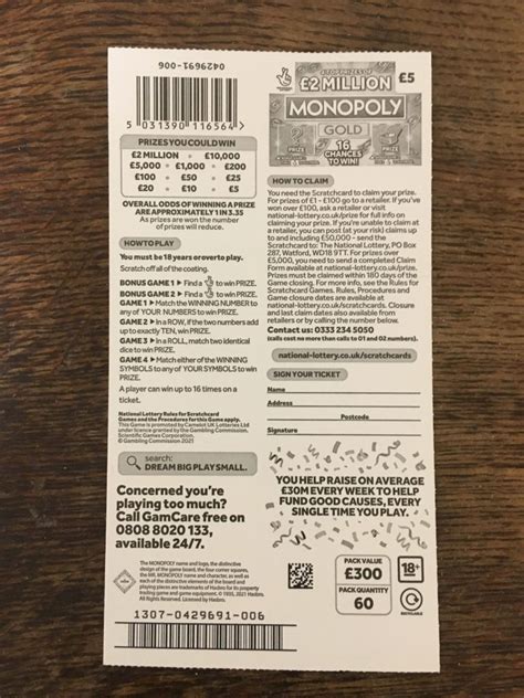 monopoly gold scratchcard|MONOPOLY GOLD (THE NATIONAL LOTTERY).